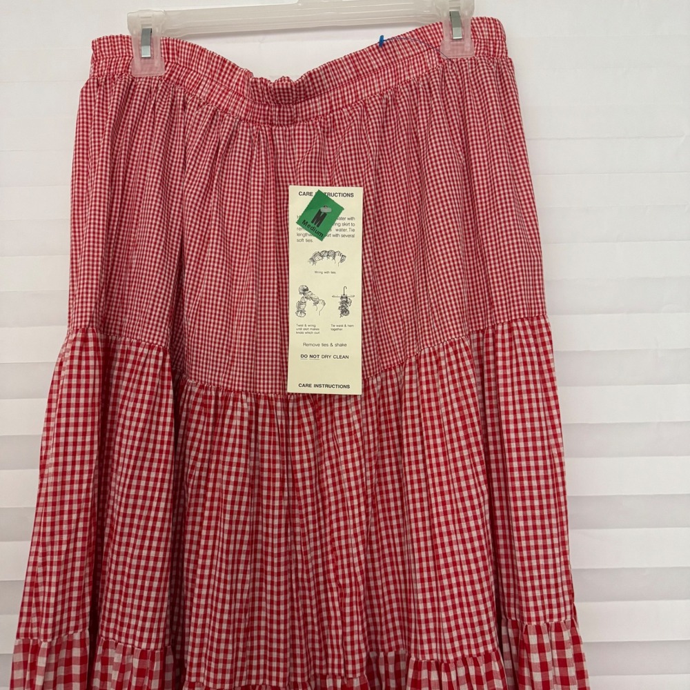 Vintage Orvis Red Gingham Tiered Boho Maxi Skirt Womens M Cottagecore Prarie USA - Picture 3 of 7